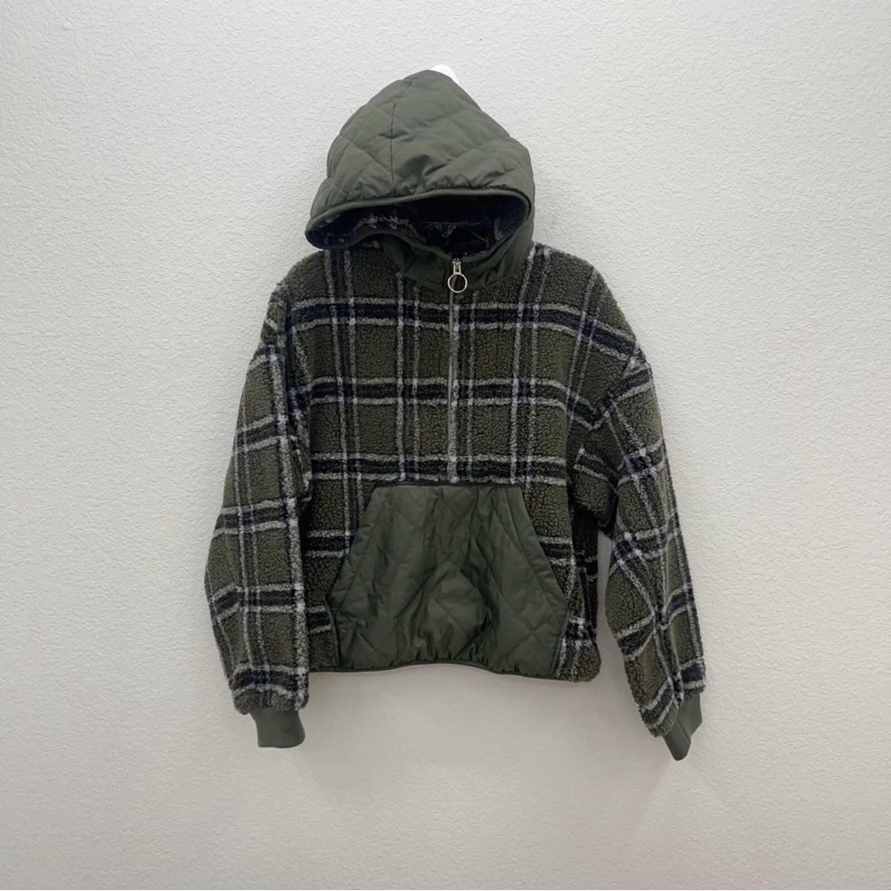 Zara Olive Checkered Puffer Jacket